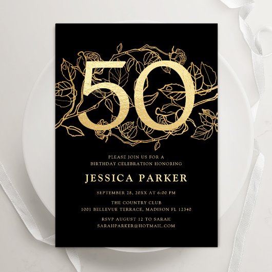Invitation Elégant Black Gold 50e anniversaire