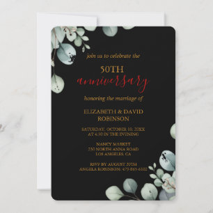 Invitation Élégant Black Gold 50e anniversaire Mariage