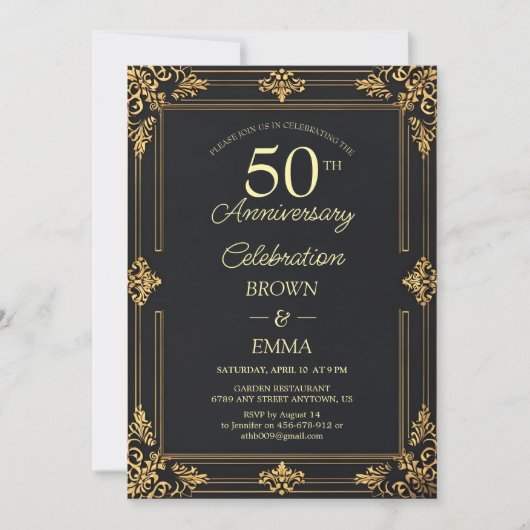 Invitation Elegant Black Gold 50th Anniversary Celebration In (Devant)