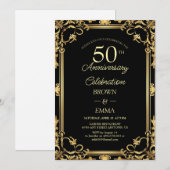 Invitation Elegant Black Gold 50th Anniversary Celebration In (Devant / Derrière)