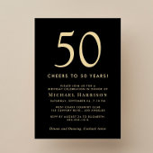 Invitation Elegant Black Gold 50th Birthday Party