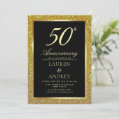 Invitation Elegant Black Gold 50th Wedding Anniversary (Debout devant)