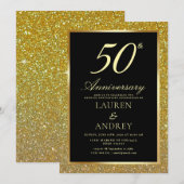 Invitation Elegant Black Gold 50th Wedding Anniversary (Devant / Derrière)