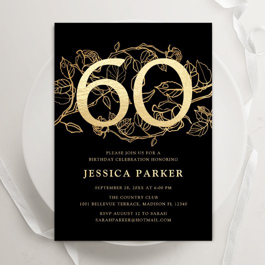 Invitation Elégant Black Gold 60e anniversaire