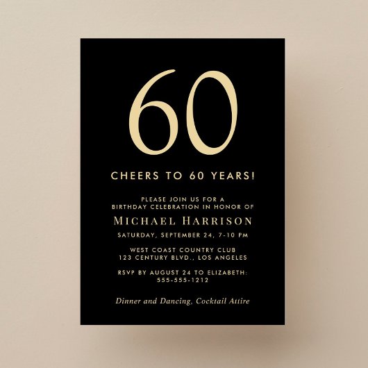 Invitation Elegant Black Gold 60th Birthday Party