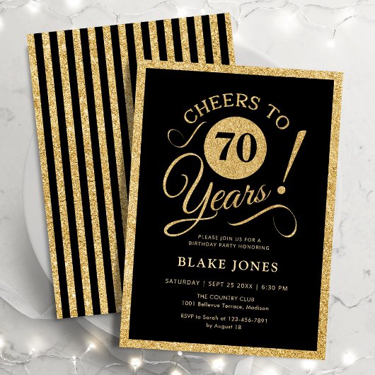 Invitation Elegant Black Gold 70th Birthday