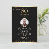 Invitation Elegant Black & Gold 80th & Legendary Birthday (Debout devant)