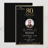 Invitation Elegant Black & Gold 80th & Legendary Birthday (Devant / Derrière)