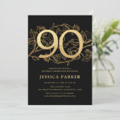 Invitation Elégant Black Gold 90e anniversaire (Debout devant)