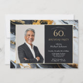 Invitation Elégant Black Gold Agate Photo 60e anniversaire (Devant)