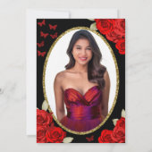Invitation Elegant Black Gold and Red Roses Quinceanera  (Dos)