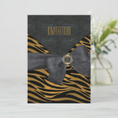 Invitation Élégant Black Gold Animal Stripe Jewel (Debout devant)
