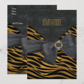 Invitation Élégant Black Gold Animal Stripe Jewel (Devant / Derrière)