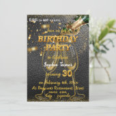 Invitation Elégant Black & Gold avec Champagne 30e anniversai (Debout devant)