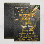 Invitation Elégant Black & Gold avec Champagne 30e anniversai (Devant / Derrière)