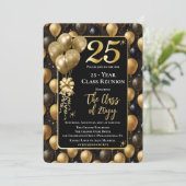 Invitation Elegant Black Gold Balloons 25 Year Class Reunion (Debout devant)