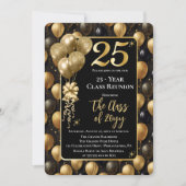 Invitation Elegant Black Gold Balloons 25 Year Class Reunion (Devant)