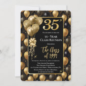Invitation Elegant Black Gold Balloons 35 Year Class Reunion (Devant)