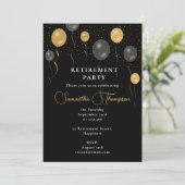 Invitation Élégant Black & Gold Balloons Parti de retraite (Debout devant)
