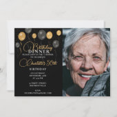 Invitation Elégant Black & Gold Balloons Photo Anniversaire (Devant)