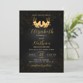 Invitation Elégant Black & Gold Birds Floral Mariage (Debout devant)