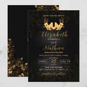 Invitation Elégant Black & Gold Birds Floral Mariage (Devant / Derrière)