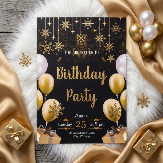Invitation Elegant Black & Gold Birthday Party