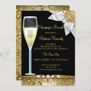 Invitation Elégant Black Gold Blanc Champagne Brunch Invitati