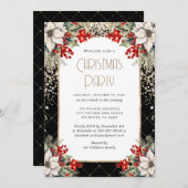 Invitation Elegant Black Gold Botanical Christmas Party (Devant / Derrière)
