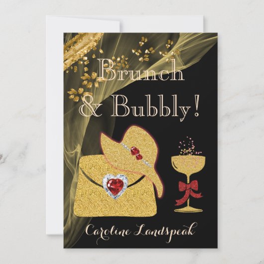 Invitation Elégant Black & Gold Brunch & Bubbly Fête des mari (Devant)