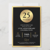 Invitation Élégant Black & Gold Business Anniversaire (Devant)