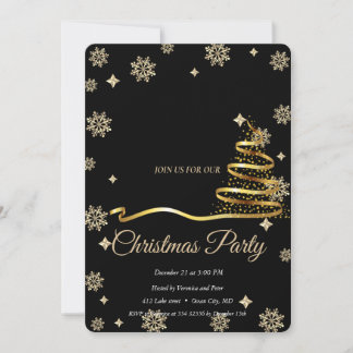 Invitation Elegant Black -Gold  Christmas Tree