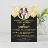 Invitation Élégant Black Gold Confetti Balloons Mariage photo (Debout devant)