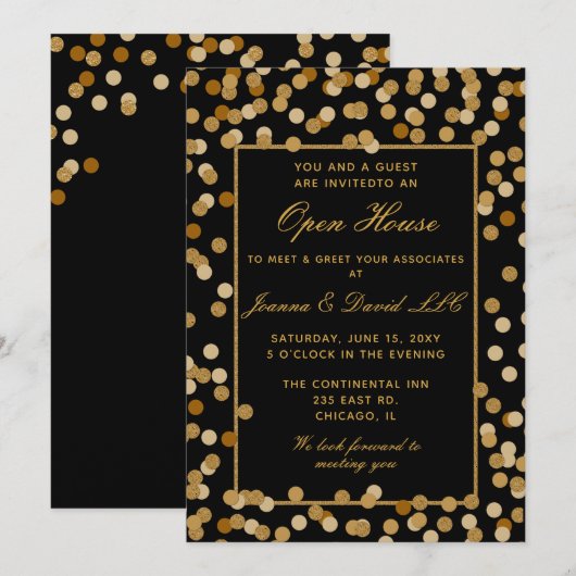 Invitation Élégant Black Gold Corporate Party (Devant / Derrière)