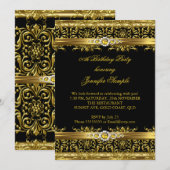Invitation Elégant Black Gold Damask Diamond Anniversaire (Devant / Derrière)