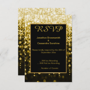 INVITATION ELEGANT BLACK GOLD DIAMOND WATERFALL RSVP