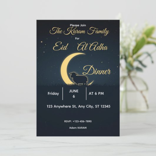 Invitation Elegant Black Gold Eid al-adha Dinner  (Debout devant)