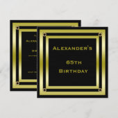 Invitation Élégant Black & Gold encadré homme's 65e anniversa (Devant / Derrière)