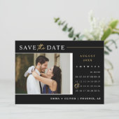 Invitation Elégant Black Gold Enregistrer la date Calendrier (Debout devant)