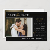 Invitation Elégant Black Gold Enregistrer la date Calendrier (Devant / Derrière)