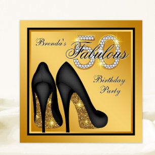 Invitation Elégant Black Gold Fabulous 50e fête d'anniversair