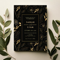 Elégant Black Gold Floral Luxe Romantique Mariage
