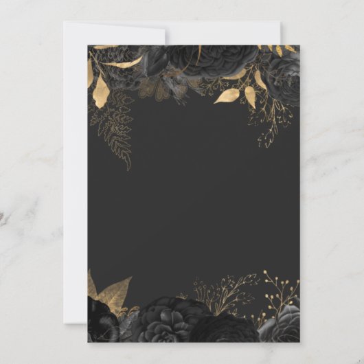 Invitation Élégant Black Gold Floral Mariage foncé (Dos)