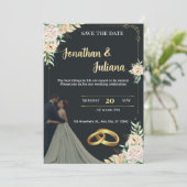 Invitation Elegant Black & Gold Floral Save the Date Wedding  (Debout devant)
