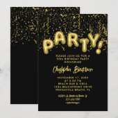 Invitation Élégant Black & Gold Foil Balloon 50e anniversaire (Devant / Derrière)