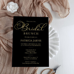 Invitation Élégant Black Gold Foil Script Bridal Brunch