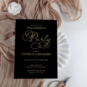 Invitation Élégant Black Gold Foil Script Partie d'engagement