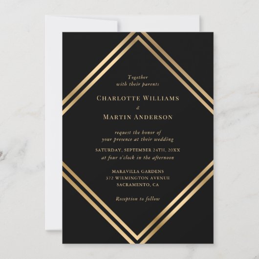 Invitation Elegant Black Gold Geometric Wedding (Devant)
