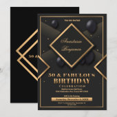 Invitation Elégant Black Gold Géométrique fête d'anniversaire (Devant / Derrière)