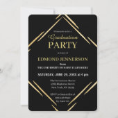 Invitation Elégant Black Gold Geometry 2025 Graduation Party (Devant)